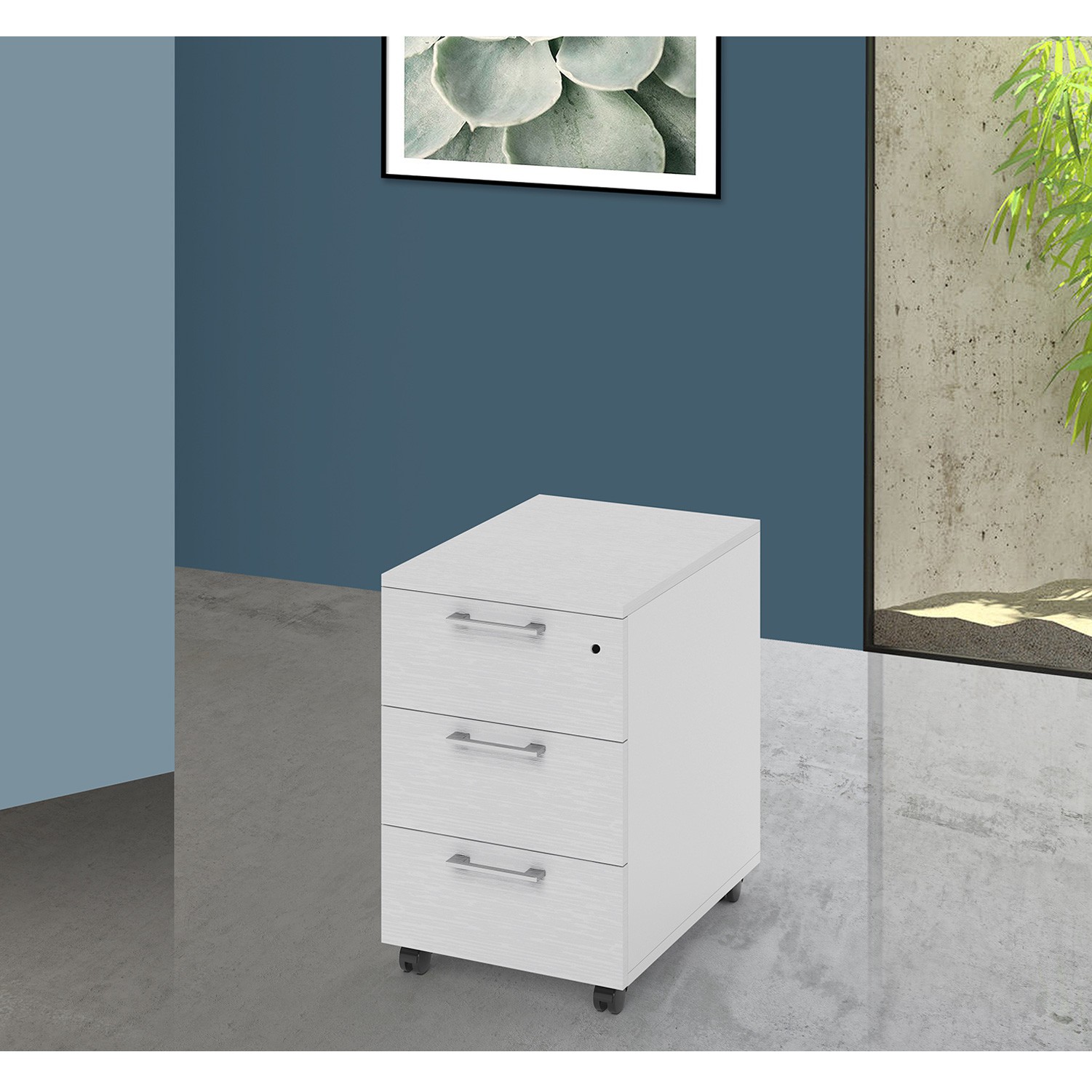 DlandHome 3 cassetti con rotelle Cassettiera da Ufficio in Metallo con Serratura 
